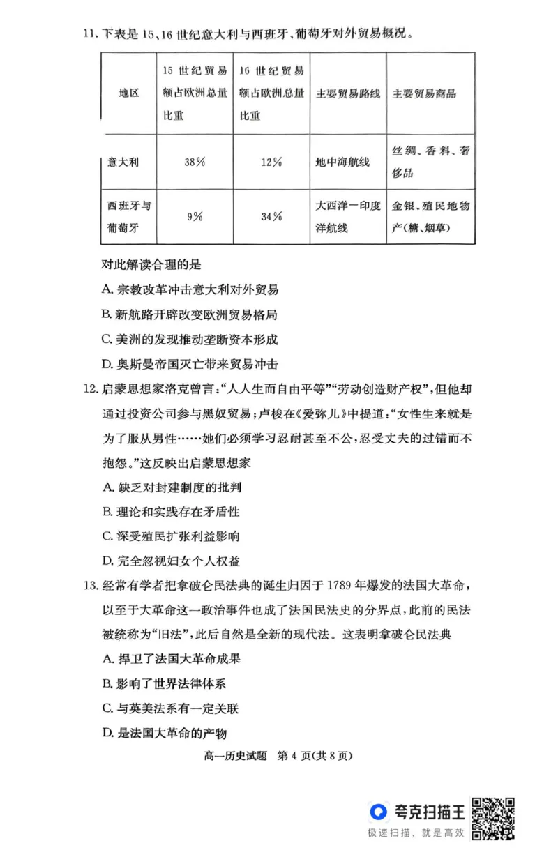 历史试题_2025年04月试卷_0422湖南省名校联考联合体2024-2025学年高一下学期期中考试_湖南省名校联考联合体2024-2025学年高一下学期期中考试历史试题扫描版含解析