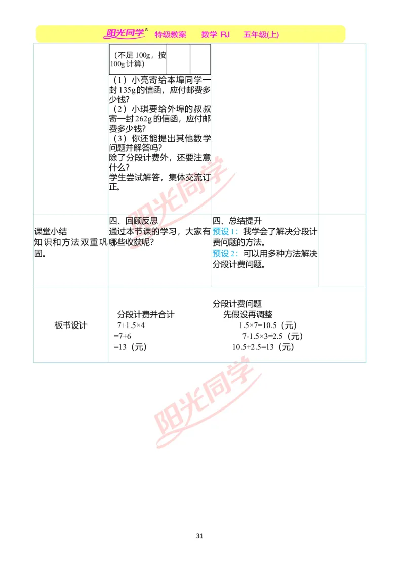 二、教学案例_小学数学人教版单独教案（1-6上下册）_《阳光同学教案》1-6上册（25秋）_阳光同学特级教案数学人教5年级上册_第一单元小数乘法
