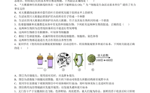 合肥六校联盟2024-2025学年第一学期期末联考高一年级生物生物试卷_2025年02月试卷_0224安徽省合肥市六校联盟2024-2025学年高一上学期1月期末考试