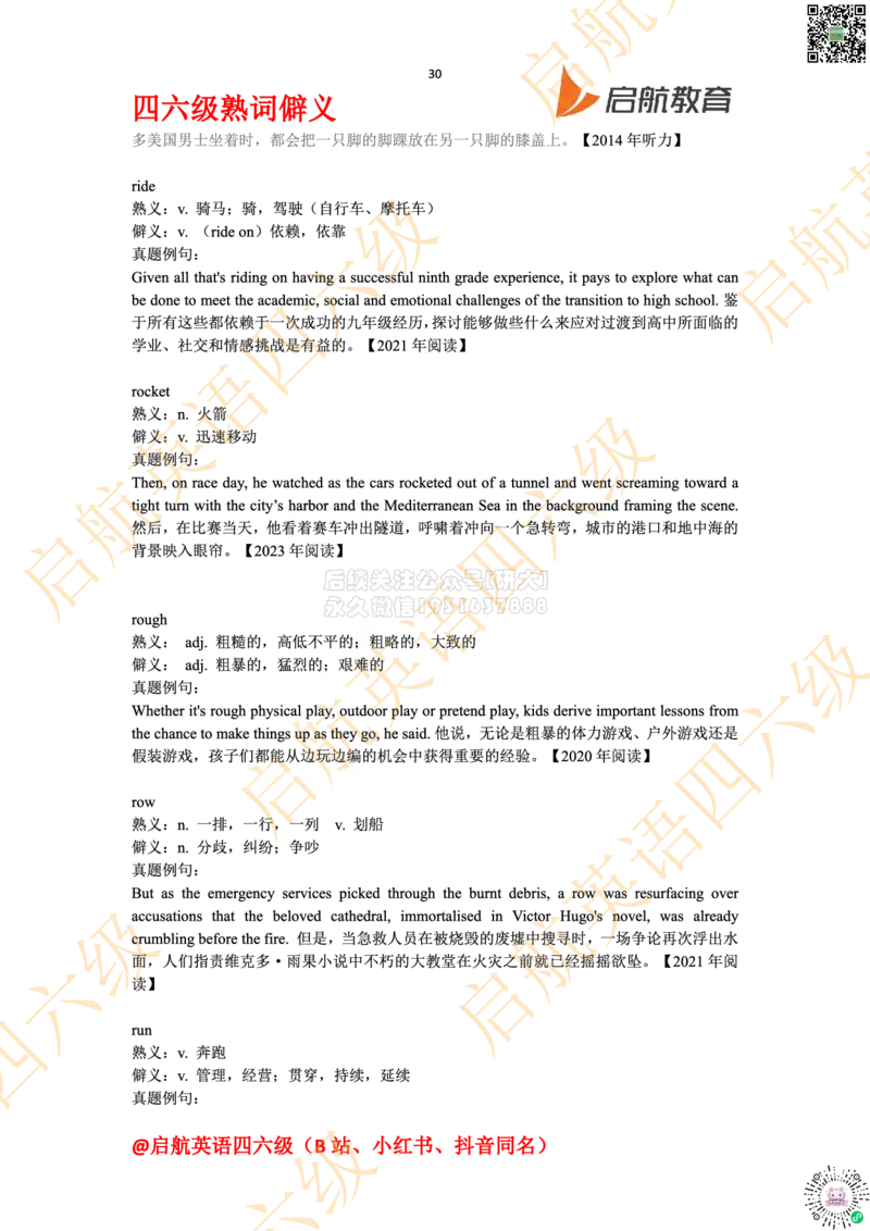 四六级熟词僻义_2026年6月其他机构_05.2026四级英语26年06月_01.2026四级英语启航老师_06.熟词僻义
