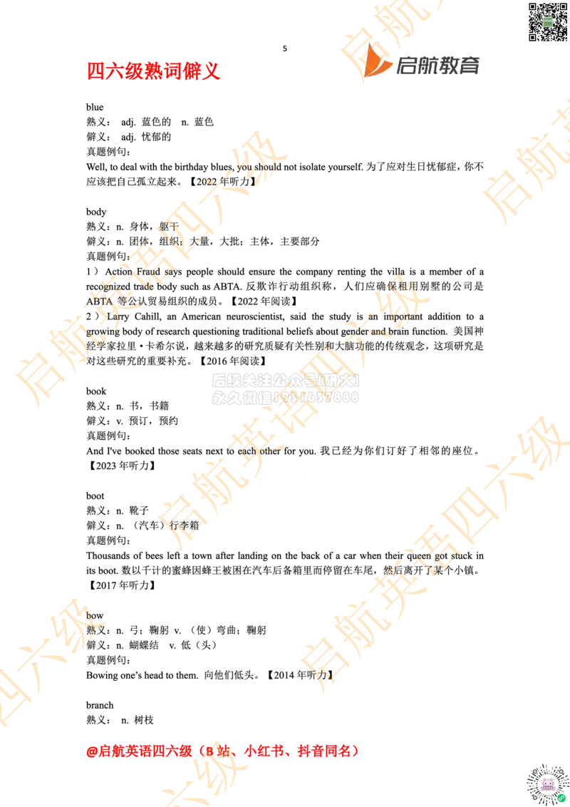 四六级熟词僻义_2026年6月其他机构_05.2026四级英语26年06月_01.2026四级英语启航老师_06.熟词僻义