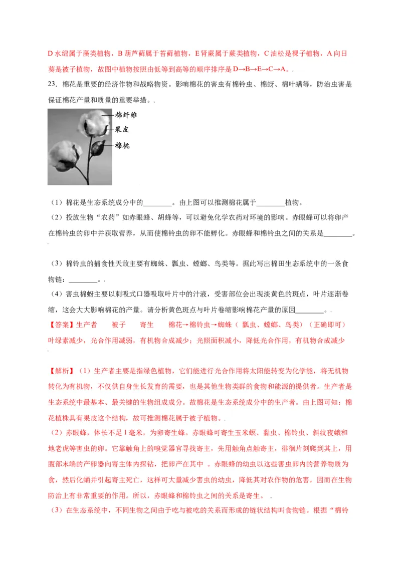 第3单元（第1章）生物圈中有哪些绿色植物（选拔卷）（人教版）（解析版）_初中全科电子版试卷练习试题_生物_生物人教版7上练习&mdash;24新版已更新_人教生物7年级上单元试卷36份