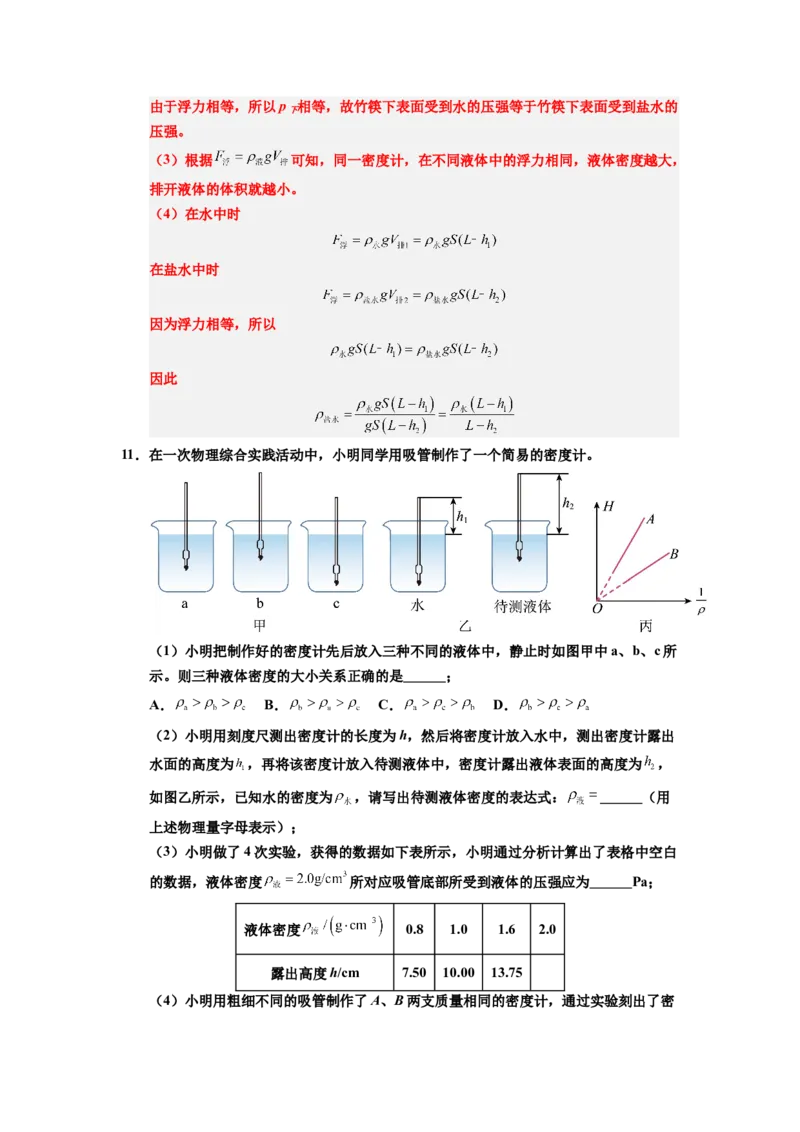 课时10.4跨学科实践：制作微型密度计（教师版）_初物_八年级上下册+九年级全一册物理_八年级物理下册_讲义（更新中）-U26
