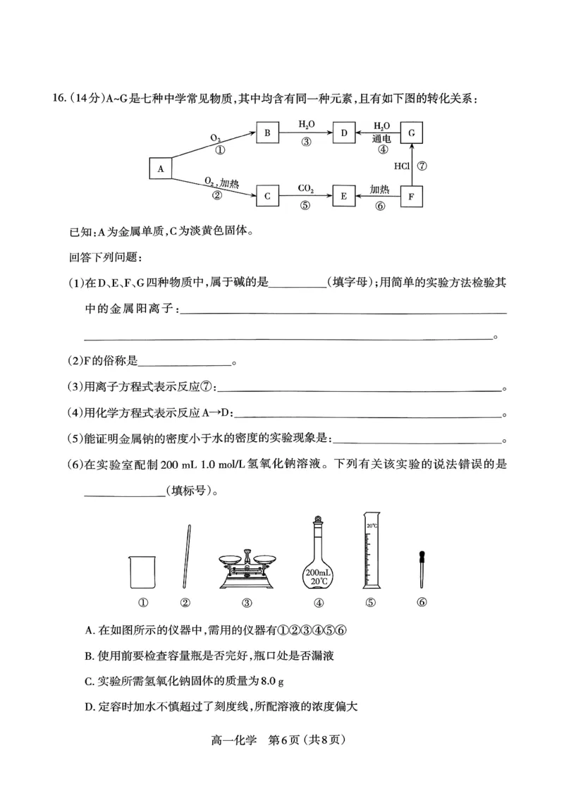 化学太原市2025-2026学年第一学期高一年级期中学业诊断_2025年11月高一试卷_251125山西太原市2025-2026学年第一学期高一年级期中学业诊断（全）