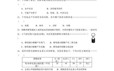 2017年上海市中考生物真题（空白卷）_0122026上海中考一模二模真题试卷_2026年上海一模_上海1500初中高中试卷_初中_上海市历年中考真题_上海市历年中考真题_生物历年中考真题