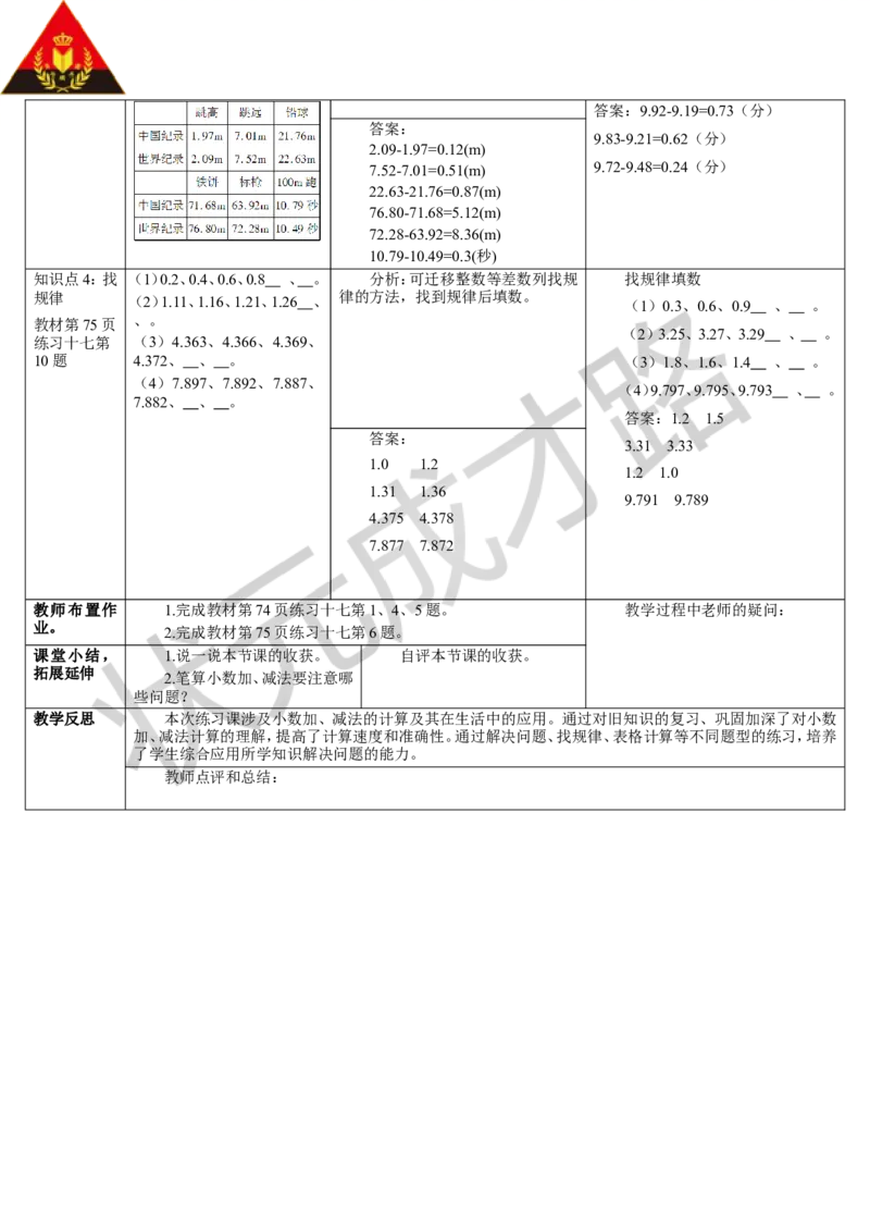 练习课（1-2课时）_1-6年级下册_R4数下新插图版_R4数下教案+学案_导学案_6小数的加法和减法