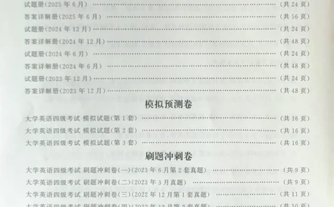 就这样过英语四级真题+模拟目录_2025刘晓燕四六级_2025年12月刘晓燕四级全程班_2025年12月刘晓燕四级全程班_00讲义资料_（就这样过英语四级真题+模拟）电子讲义