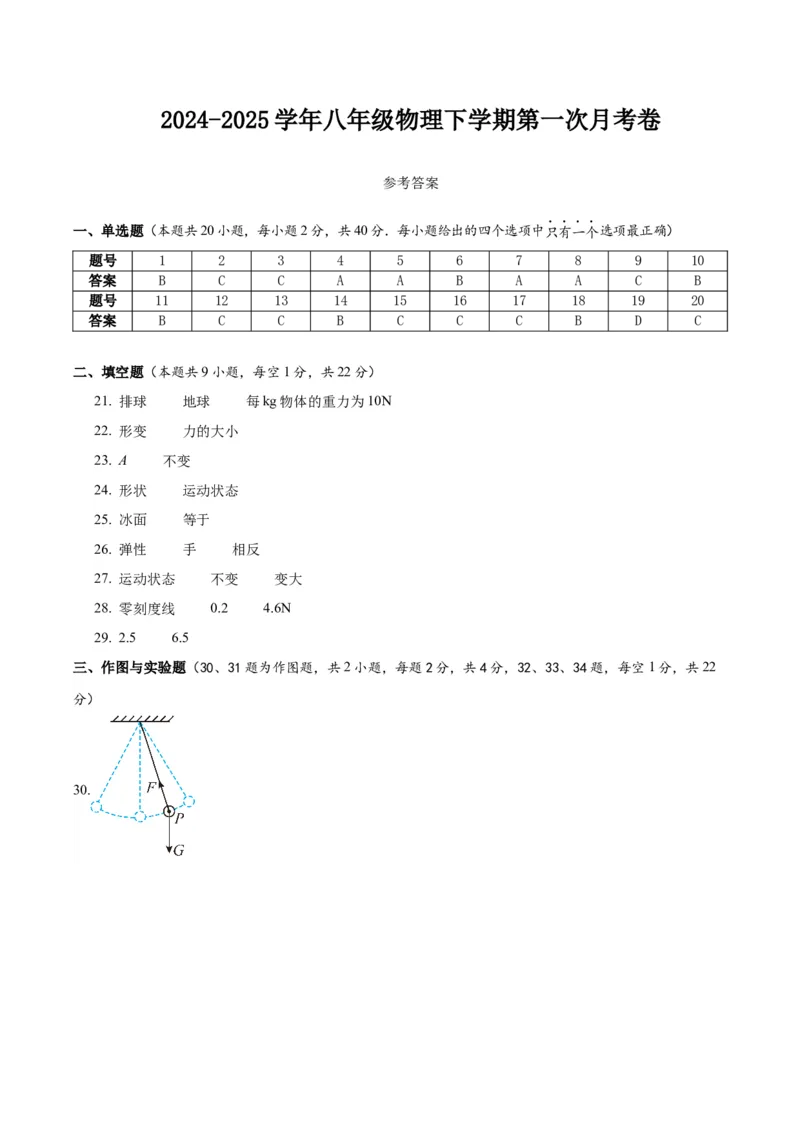 八年级物理第一次月考卷01（参考答案）（人教版2024）_初物_八年级上下册+九年级全一册物理_八年级物理下册_期中+期末（更新中）