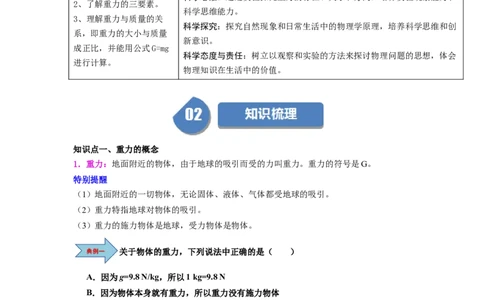 课时7.3重力（学生版）_初物_八年级上下册+九年级全一册物理_八年级物理下册_讲义（更新中）-U26