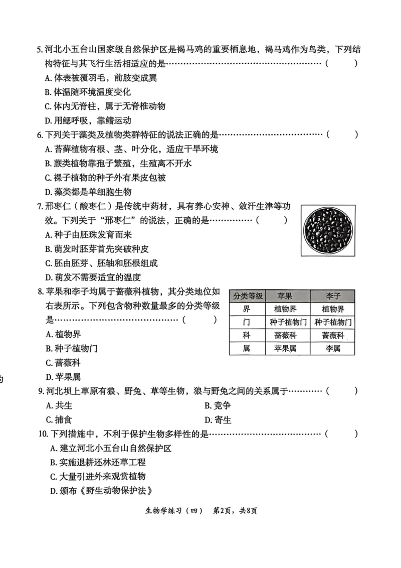 2026年麒麟卷生物学（四）_2026河北麒麟卷生物