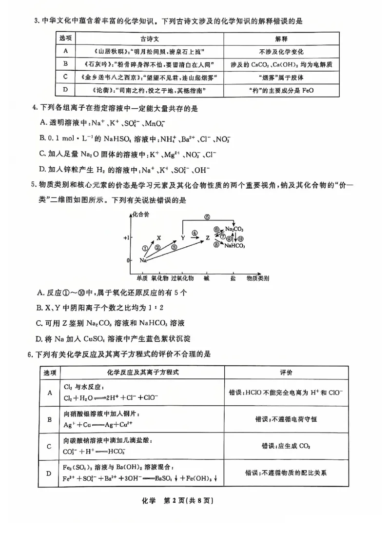 化学试题_2024年12月试卷_1206辽宁省名校联盟普通高中2024-2025学年高一12月月考_辽宁省名校联盟2024-2025学年高一12月联合考试化学试卷