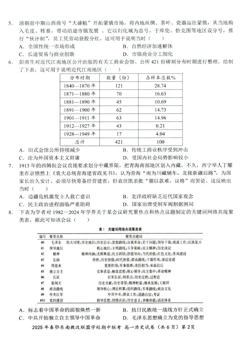 历史试卷001_2025年04月试卷_0419湖北省鄂东南省级示范高中教育教学改革联盟学校2024-2025学年高一下学期期中联考