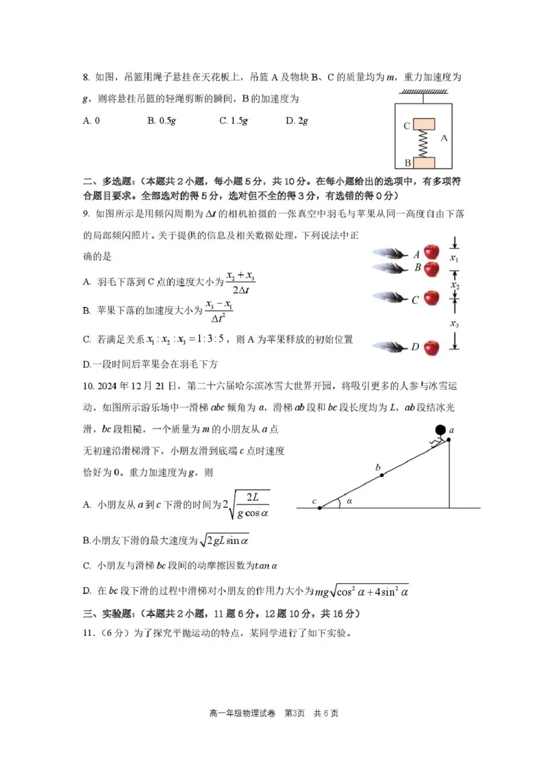 合肥六校联盟2024-2025学年第一学期期末联考高一年级物理高一物理试题卷_2025年02月试卷_0224安徽省合肥市六校联盟2024-2025学年高一上学期1月期末考试