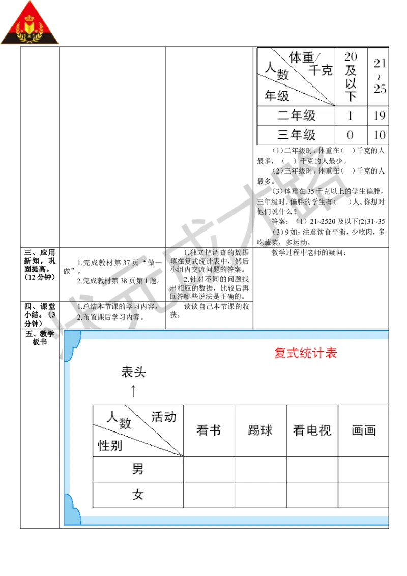复式统计表_1-6年级下册_R3数下新插图版_旧教材资源_R3数下教案+学案_导学案_3复式统计表