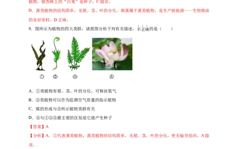 第3单元（第1章）生物圈中有哪些绿色植物（提分小卷）（人教版）（解析版）_初中全科电子版试卷练习试题_生物_生物人教版7上练习&mdash;24新版已更新