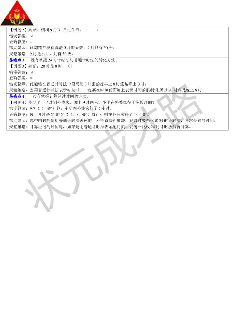 单元重点知识归纳与易错总结_1-6年级下册_R3数下新插图版_旧教材资源_R3数下教案+学案_导学案_6年、月、日
