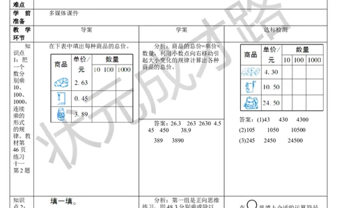 练习课_1-6年级下册_R4数下新插图版_R4数下教案+学案_导学案_4小数的意义和性质_3.小数点移动引起小数大小的变化