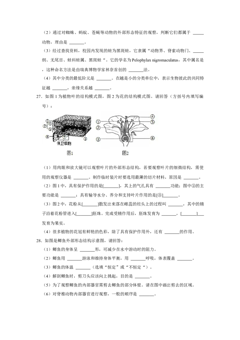2019年上海市中考生物真题（空白卷）_0122026上海中考一模二模真题试卷_2026年上海一模_上海1500初中高中试卷_初中_上海市历年中考真题_上海市历年中考真题_生物历年中考真题