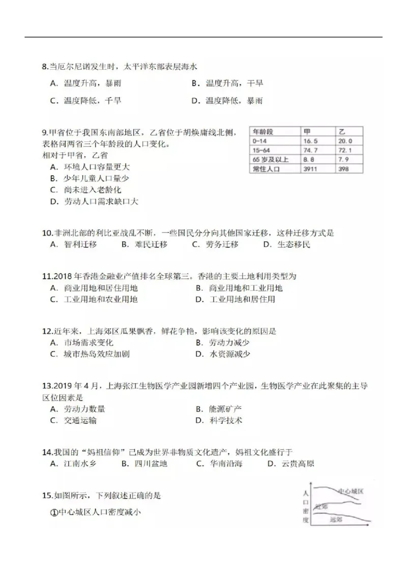 2019年上海市中考地理真题（空白卷）_0122026上海中考一模二模真题试卷_2026年上海一模_上海1500初中高中试卷_初中_上海市历年中考真题_上海市历年中考真题_地理历年中考真题