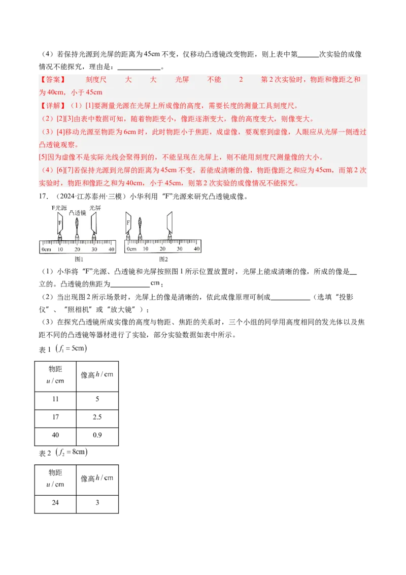 单元专项提升01凸透镜成像规律及应用（教师版）_初物_八年级上下册+九年级全一册物理_八年级物理上册_讲义