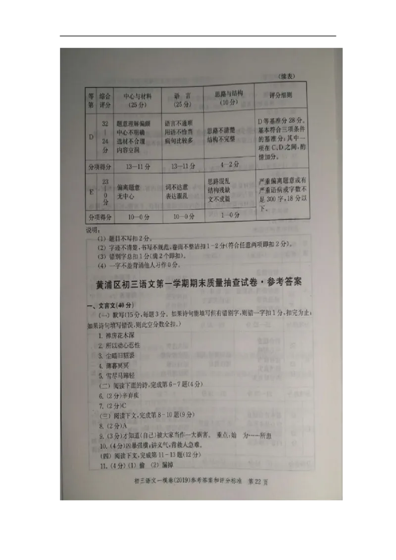 2019中考语文一模答案_0122026上海中考一模二模真题试卷_2025-2012年_1.上海中考语文一模二模（14-24）_一模_2019年上海市中考语文一模试卷（16份）_2019中考语文一模答案