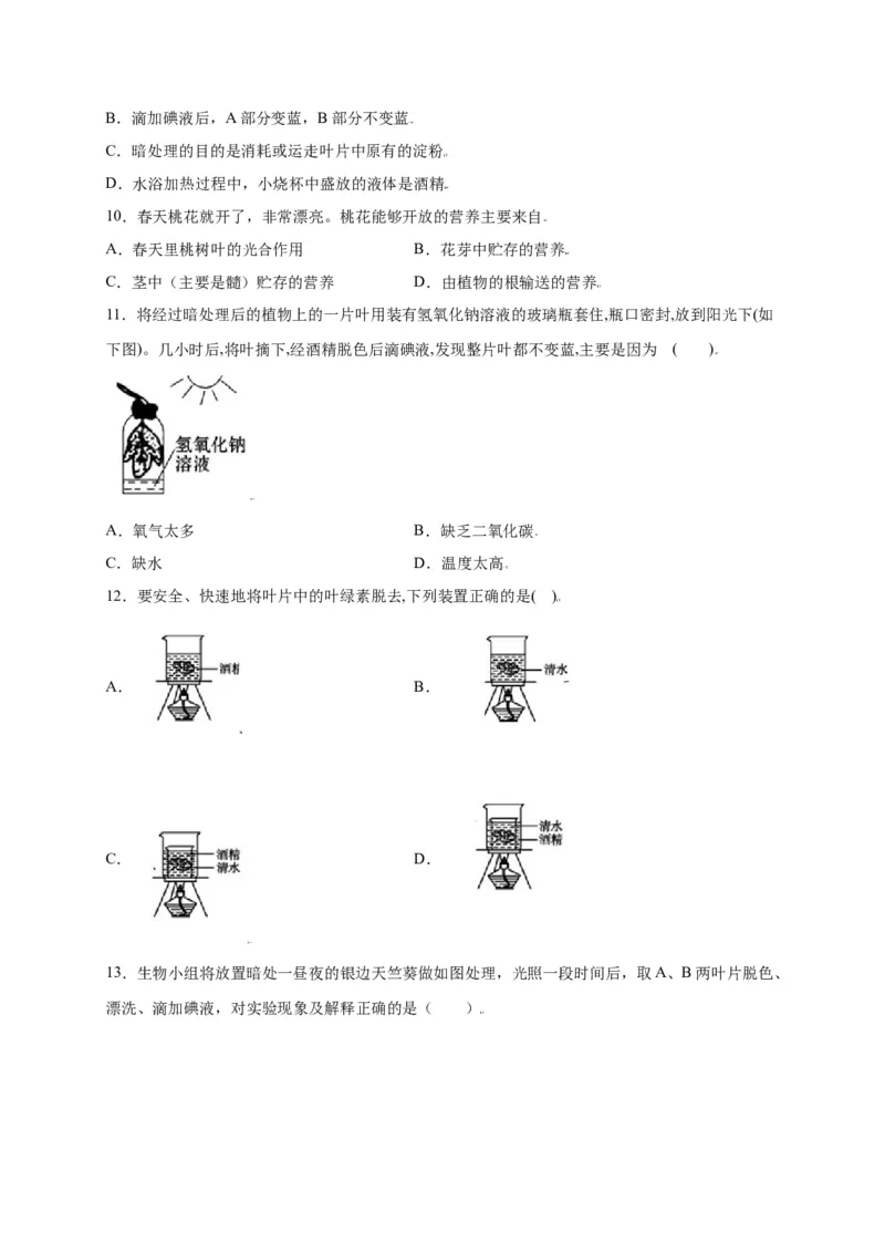 第3单元（第4章）绿色植物是生物圈中有机物的制造者（选拔卷）（人教版）（原卷版）_初中全科电子版试卷练习试题_生物_生物人教版7上练习&mdash;24新版已更新