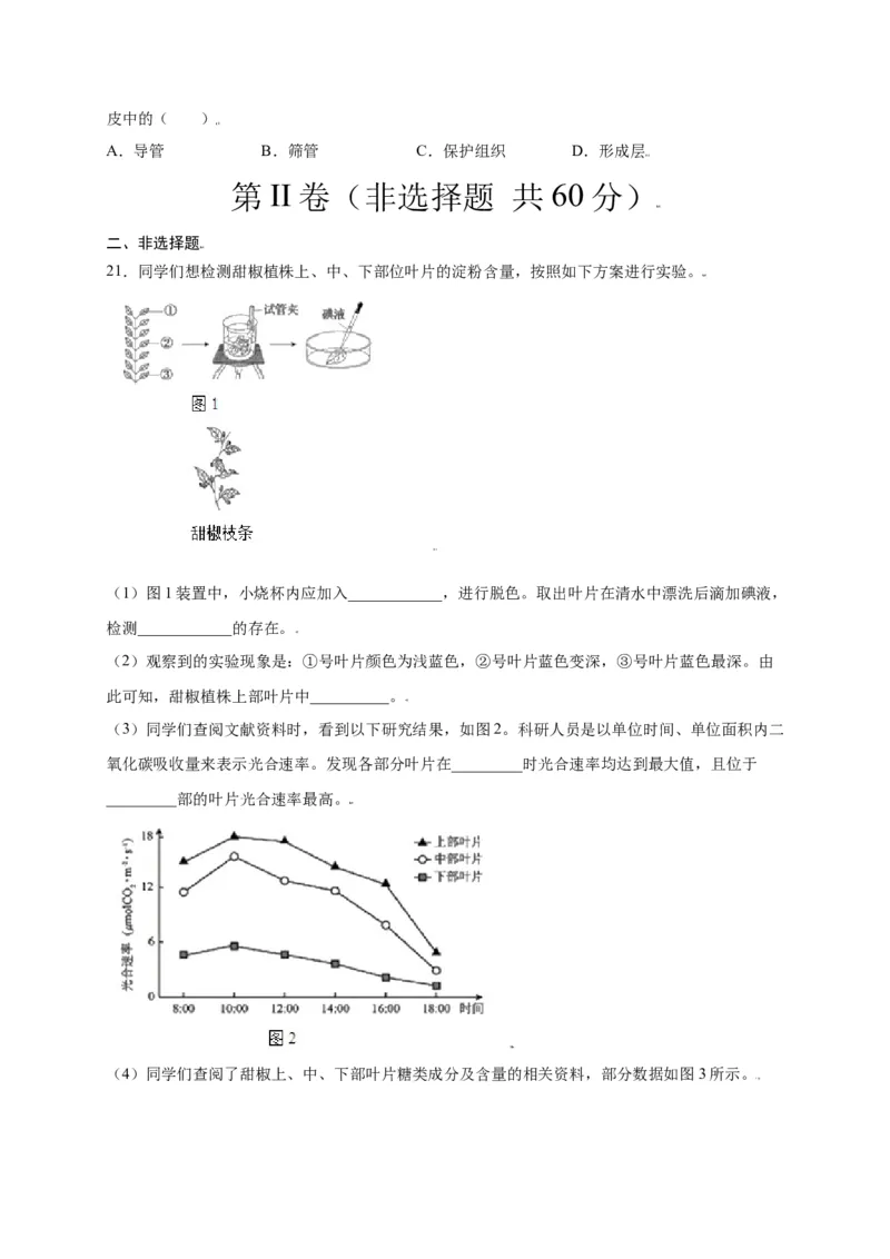 第3单元（第4章）绿色植物是生物圈中有机物的制造者（选拔卷）（人教版）（原卷版）_初中全科电子版试卷练习试题_生物_生物人教版7上练习&mdash;24新版已更新