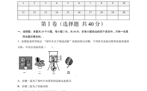 第3单元（第4章）绿色植物是生物圈中有机物的制造者（选拔卷）（人教版）（原卷版）_初中全科电子版试卷练习试题_生物_生物人教版7上练习&mdash;24新版已更新