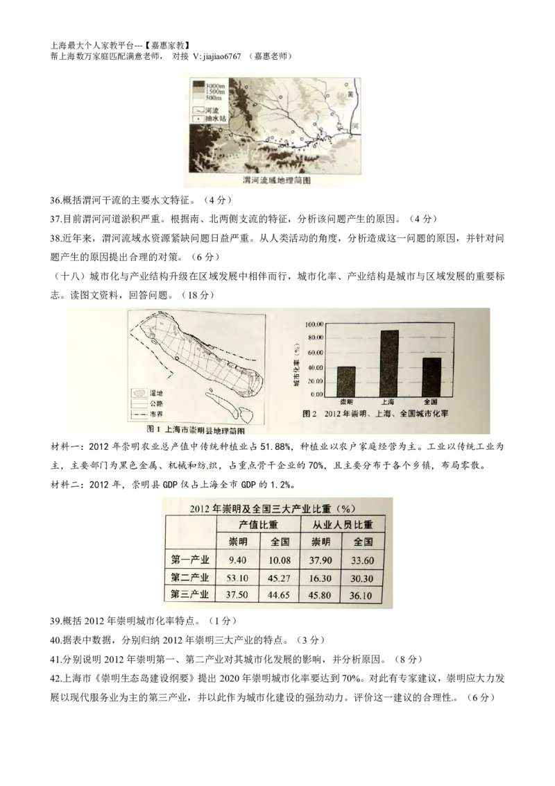 2016年普通高等学校招生全国统一考试（上海卷）地理试题精编版（原卷版）_0122026上海中考一模二模真题试卷_2026年上海一模_上海1500初中高中试卷_高中_高考真题_8.上海高考地理2023-2014