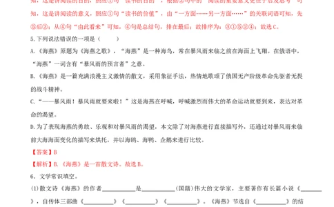 第4课《海燕》（分层练习）-九年级语文下册解析版_初中全科电子版试卷练习试题_语文_9下初中部编版语文练习、试卷_部编语文九年级下课时练习（072份）