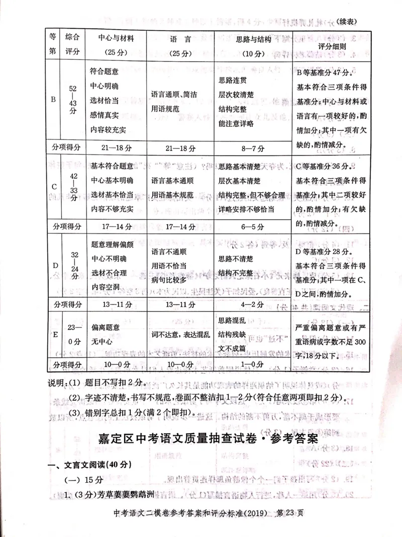 2019上海中考语文二模答案（扫描版）&mdash;&mdash;&mdash;全套13区_0122026上海中考一模二模真题试卷_2025-2012年_1.上海中考语文一模二模（14-24）_二模_2019年上海市中考语文二模试卷（16份）