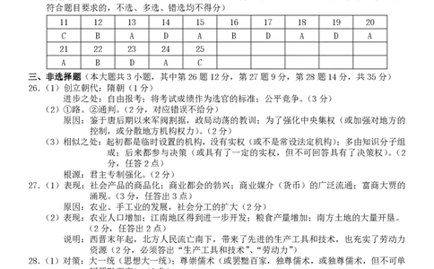 历史试卷答案_2025年12月高一试卷_251206浙江省杭州市地区(含周边)重点中学2025学年第一学期高一年级期中考试（全）