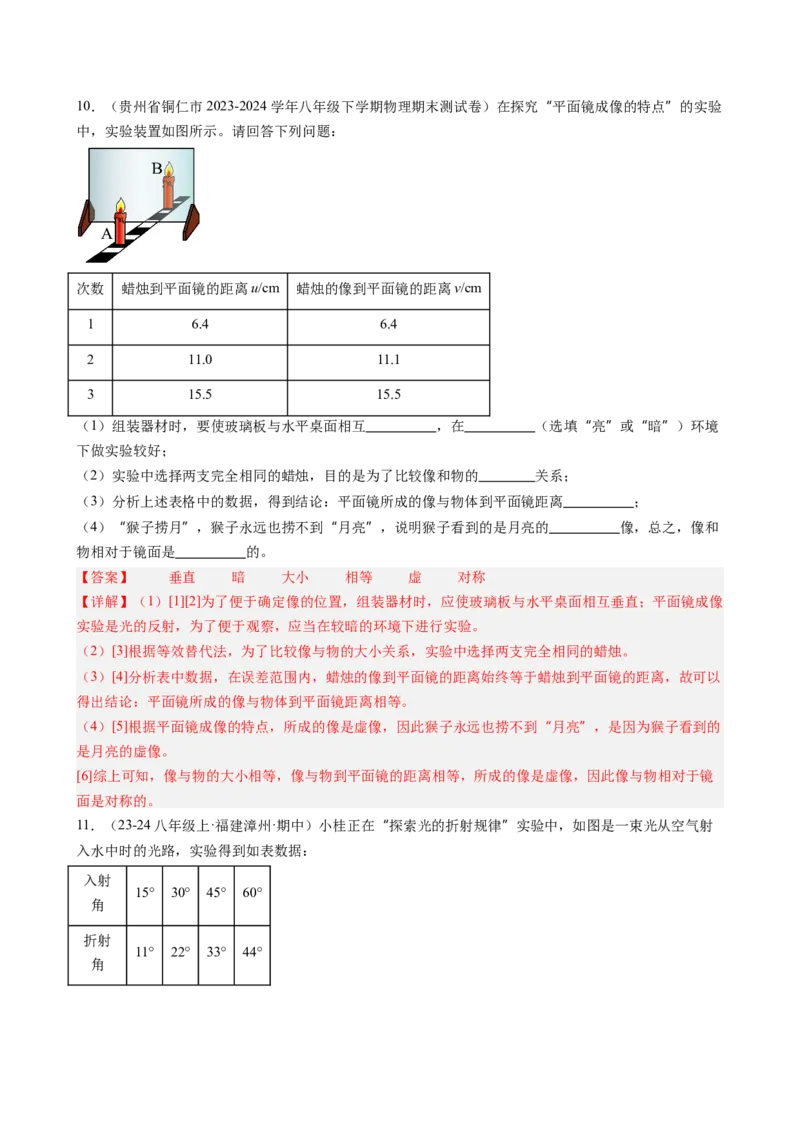 单元专项提升01光路作图和实验专项能力提升（教师版）_初物_八年级上下册+九年级全一册物理_八年级物理上册_讲义