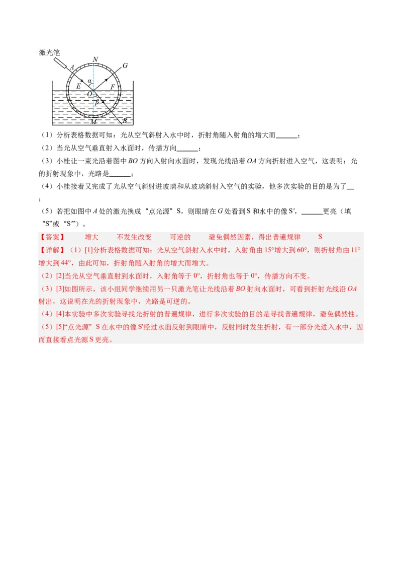 单元专项提升01光路作图和实验专项能力提升（教师版）_初物_八年级上下册+九年级全一册物理_八年级物理上册_讲义