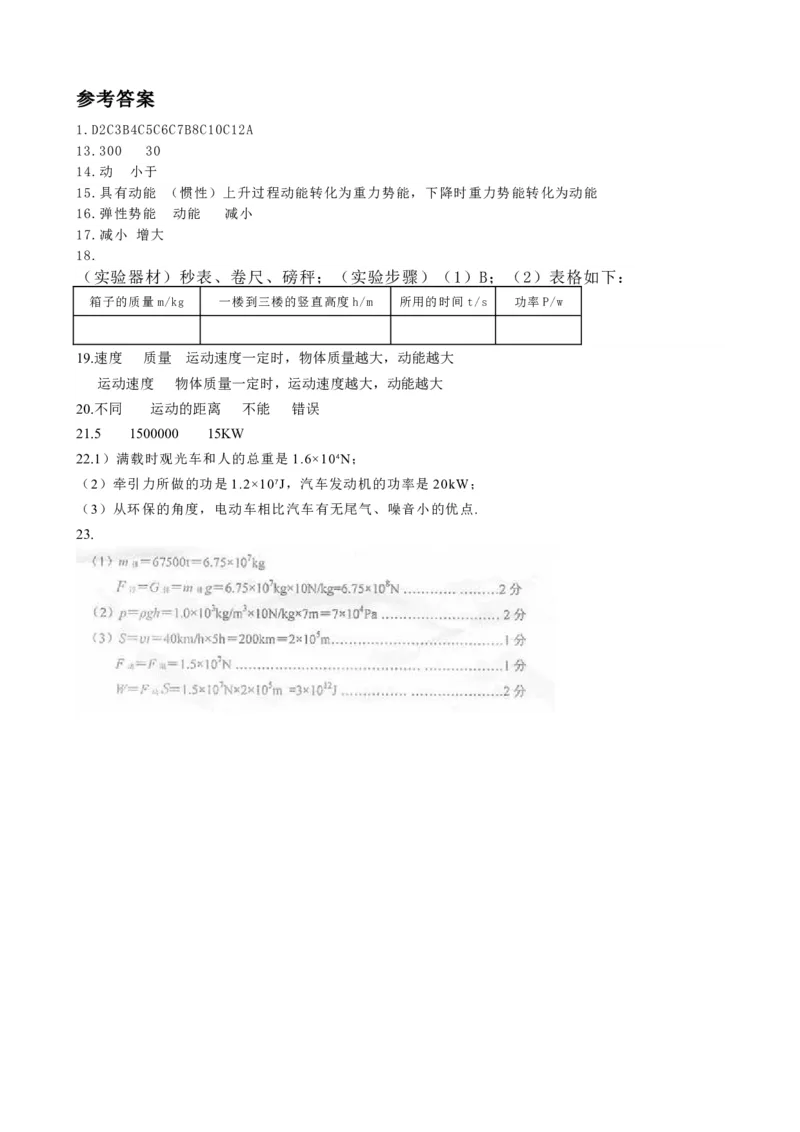 第十一章测试题及答案_初物_八年级上下册+九年级全一册物理_八年级物理下册_全套教学资源_课件教案教学反思_其他试卷+重点讲练_第十一章功和机械能_单元测试