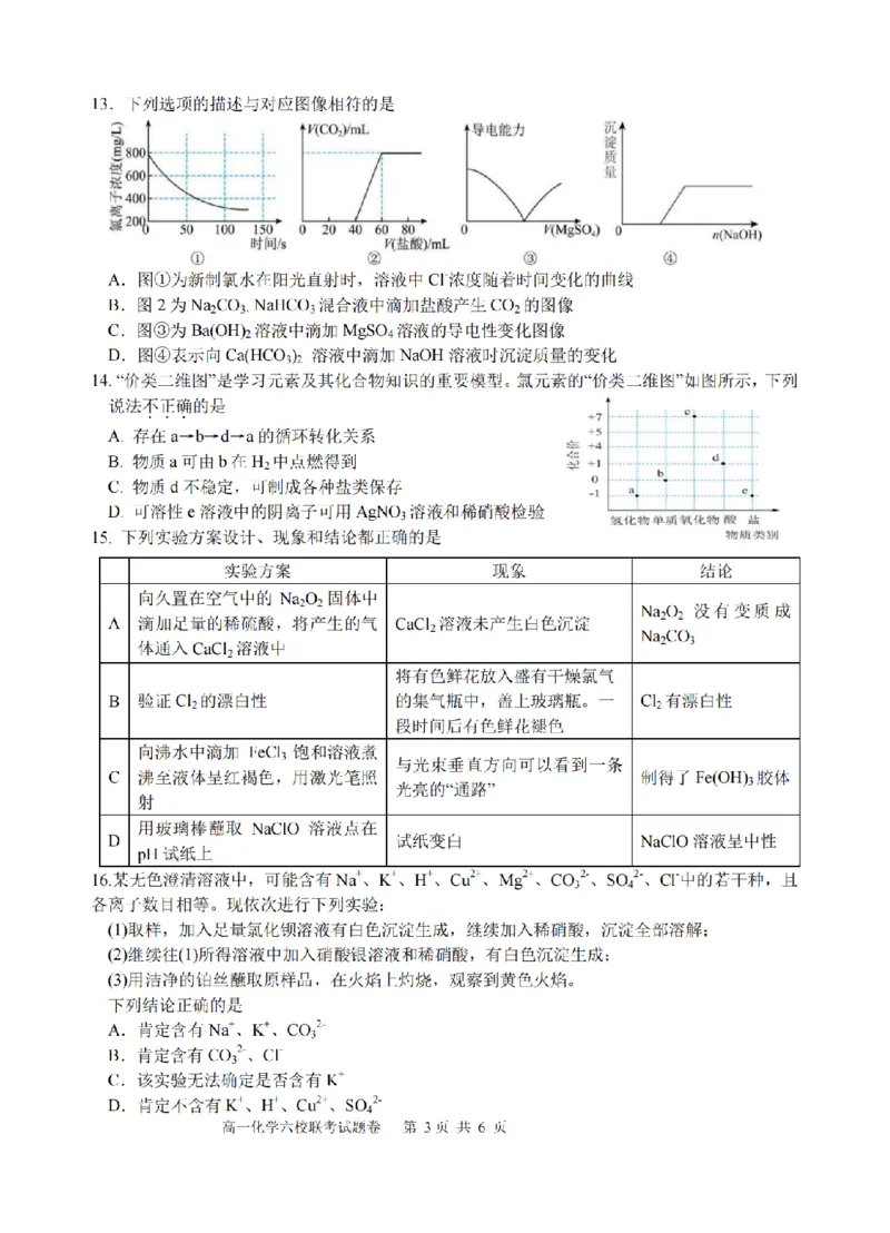 化学卷-2510高一浙江六校_2025年10月高一试卷_251013浙江省六校联盟2025-2026学年高一上学期10月月考_浙江省六校联盟2025-2026学年高一上学期10月月考化学试题（含答案）