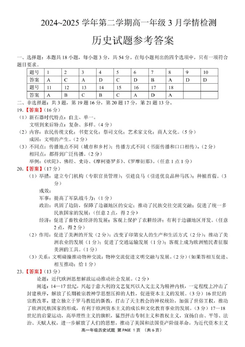 历史参考答案_2025年03月试卷_0325江苏省连云港市赣榆高级中学2024-2025学年高一下学期3月月考_江苏省连云港市赣榆区高级中学2024-2025学年高一下学期3月月考历史试题（扫描版，含答案）
