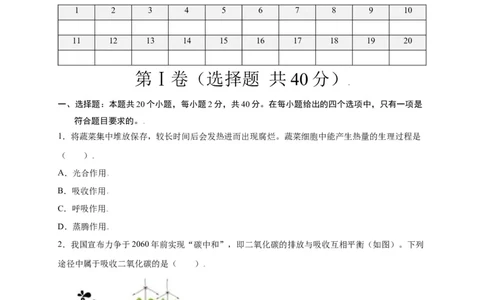 第3单元（第5章）绿色植物与生物圈中的碳-氧平衡（选拔卷）（人教版）（原卷版）_初中全科电子版试卷练习试题_生物_生物人教版7上练习&mdash;24新版已更新