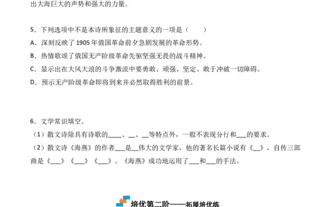 第4课《海燕》-九年级语文下册课后培优分级练（部编版）（原卷版）_初中全科电子版试卷练习试题_语文_9下初中部编版语文练习、试卷_部编语文九年级下课时练习（072份）