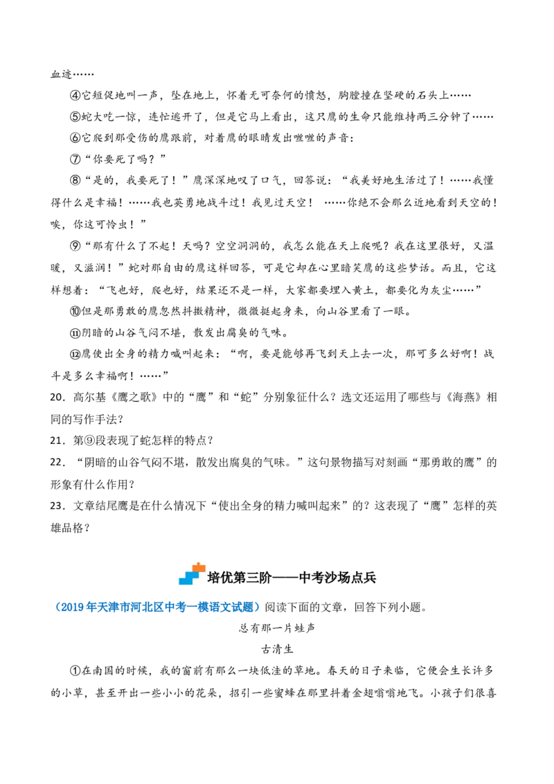 第4课《海燕》-九年级语文下册课后培优分级练（部编版）（原卷版）_初中全科电子版试卷练习试题_语文_9下初中部编版语文练习、试卷_部编语文九年级下课时练习（072份）