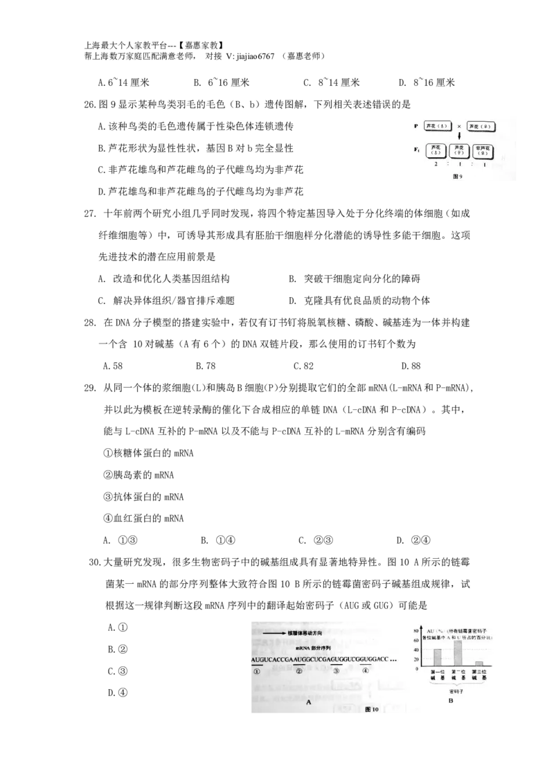 2016年上海市高考生物试题_0122026上海中考一模二模真题试卷_2026年上海一模_上海1500初中高中试卷_高中_高考真题_6.上海高考生物2023-2014
