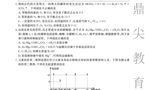 化学A卷安徽省鼎尖名校大联考2025-2026学年上学期高一11月期中考试_2025年11月高一试卷_251123安徽省鼎尖名校大联考2025-2026学年上学期高一11月期中考试（全）