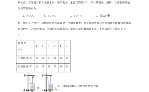 第十三章内能（满分培优卷）（原卷版）_初物_八年级上下册+九年级全一册物理_九年级物理全一册_单元试卷