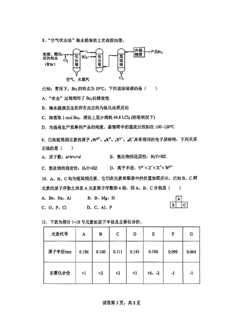 化学-河南实验中学2025-2026学年高一下学期月考一_2026年04月高一试卷_260407河南实验中学2025-2026学年高一下学期月考一