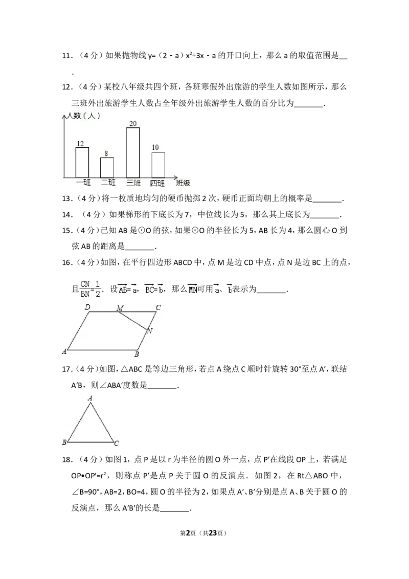2015年上海市黄浦区中考数学二模试卷_0122026上海中考一模二模真题试卷_2025-2012年_2.上海中考数学一模二模（12-24）_二模_2015年上海市中考数学二模试卷（17份）