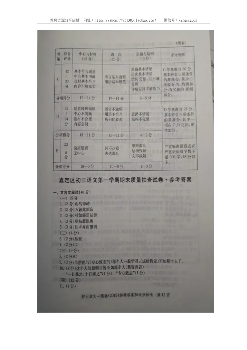 2019中考语文一模答案_0122026上海中考一模二模真题试卷_2025-2012年_1.上海中考语文一模二模（14-24）_一模_2019年上海市中考语文一模试卷（16份）_2019中考语文一模答案