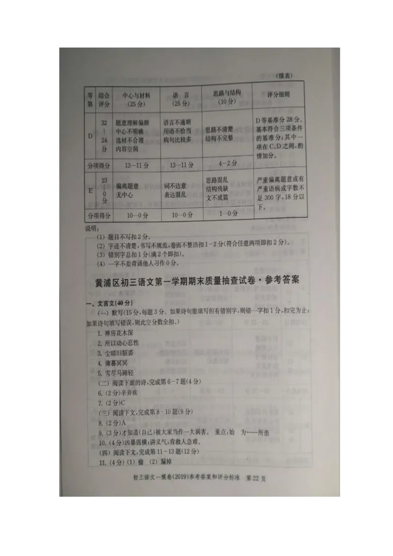 2019中考语文一模答案_0122026上海中考一模二模真题试卷_2025-2012年_1.上海中考语文一模二模（14-24）_一模_2019年上海市中考语文一模试卷（16份）_2019中考语文一模答案