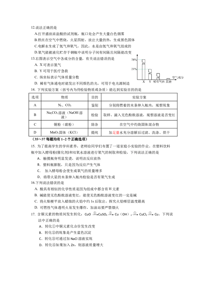 2024年上海市世外集团校5月模拟化学试题_0122026上海中考一模二模真题试卷_2025-2012年_5.上海中考化学一模二模（12-24）_二模_2024年上海市中考化学二模试卷（13份）