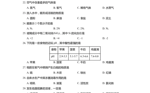 上海市松江区2022届九年级上学期期末(一模）质量调研化学试卷（word原卷版）_0122026上海中考一模二模真题试卷_2025-2012年_5.上海中考化学一模二模（12-24）_一模_1试卷word版