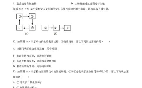 2025年陕西省中考生物真题（原卷版）_陕西_6.陕西中考生物（2016-2025）